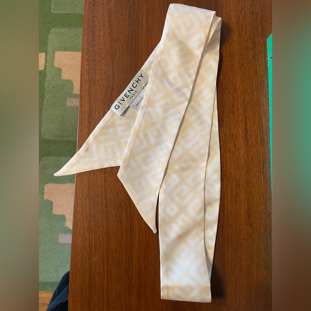 Vintage 100% silk Givenchy head / neck scarf. Classic Givenchy pattern, yellow.